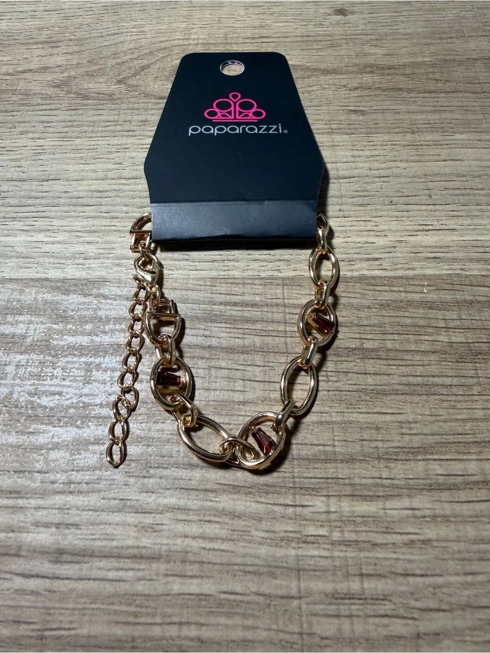 paparazzi Rose Gold Link Necklace with Deep Red Stones